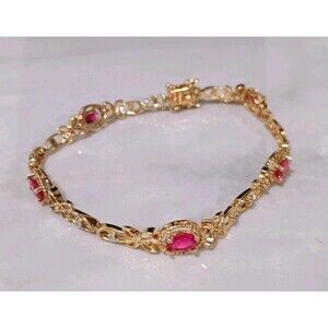 18KP Sterling Silver Vermeil Bracelet Floral Filigree Pink CZ Box Snap Clasp
